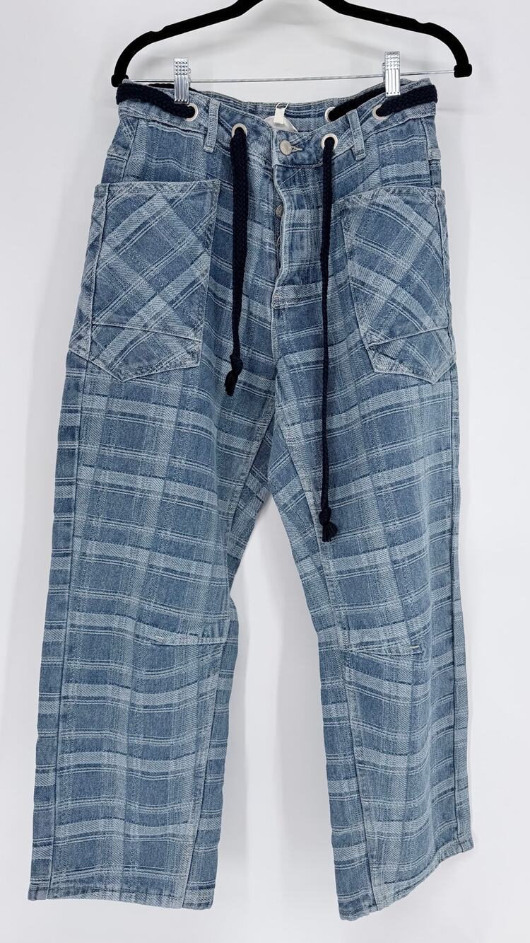 Böhme Judy Plaid Barrel Jeans Womens Medium High Rise Patchwork Cropped NEW